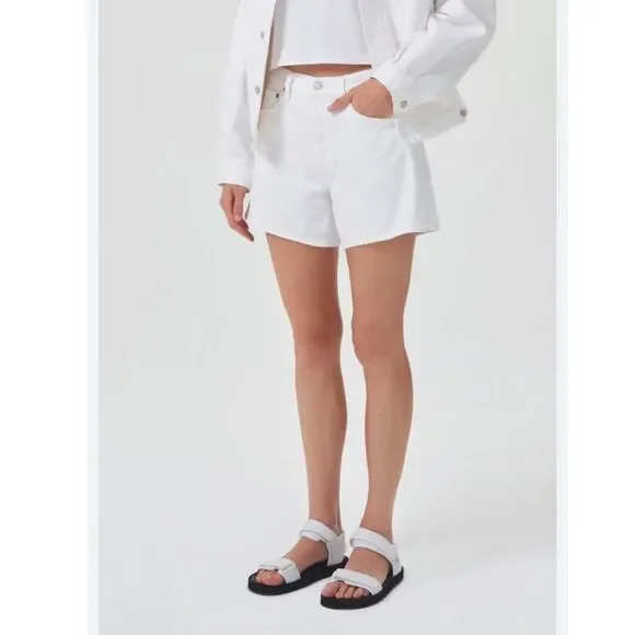 Agolde Parker Long White Denim Jean Shorts Size 31 (12) New! - Picture 1 of 15